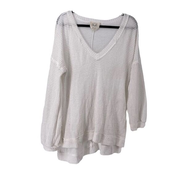 Waffle Knit V Neck Long Sleeve White Fantastic Fawn Top Size M Long Sleeve Basic - Picture 1 of 7